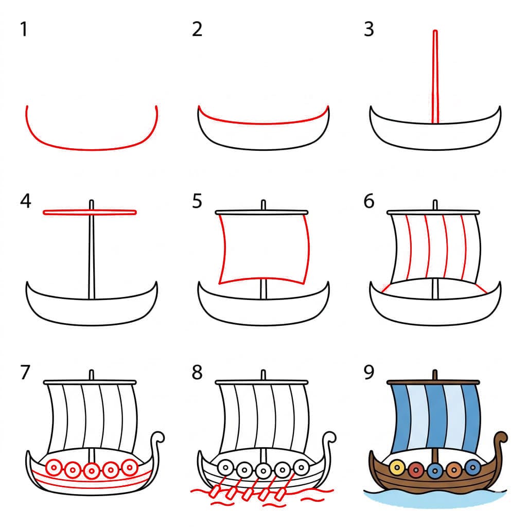 Bateau viking facile à construire dessin