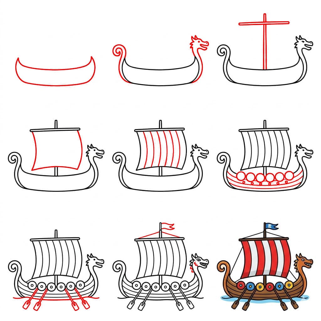 Bateau viking médiéval dessin