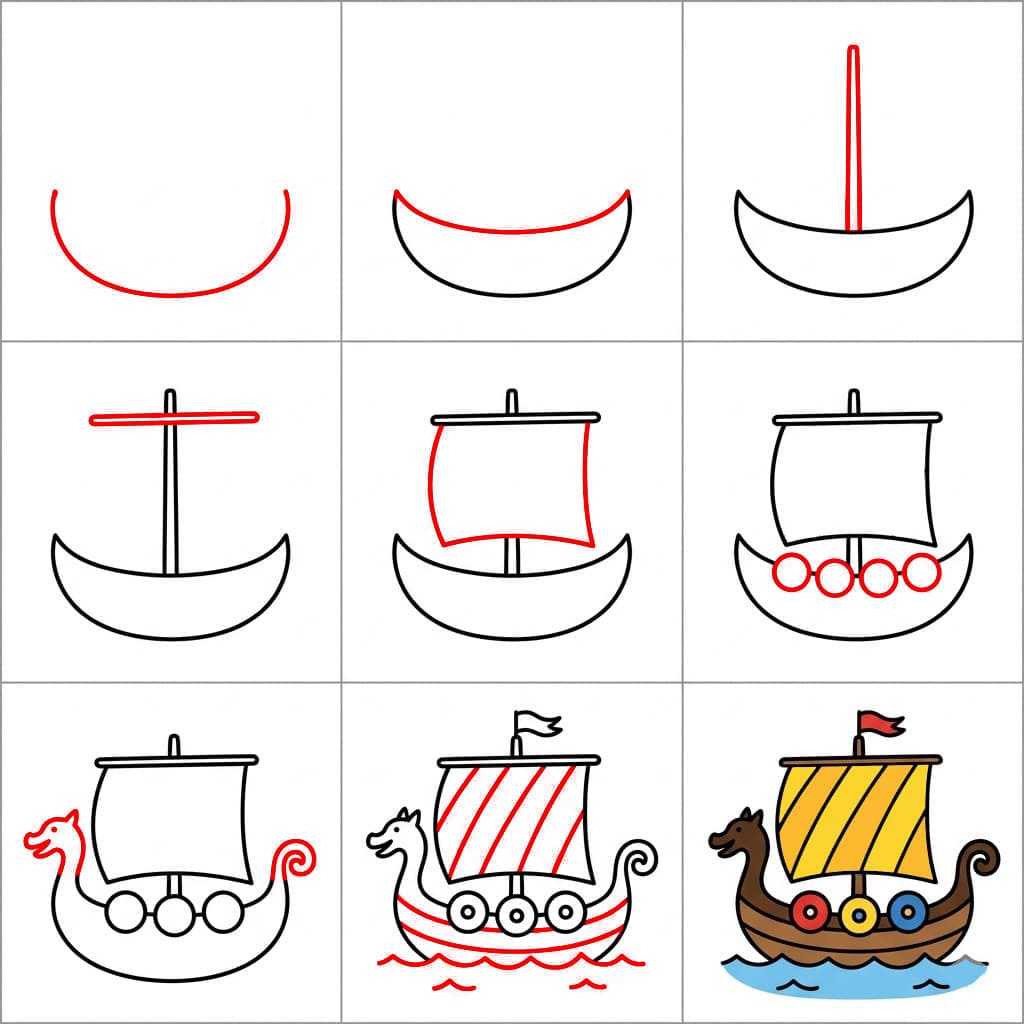 Bateau viking minimaliste dessin