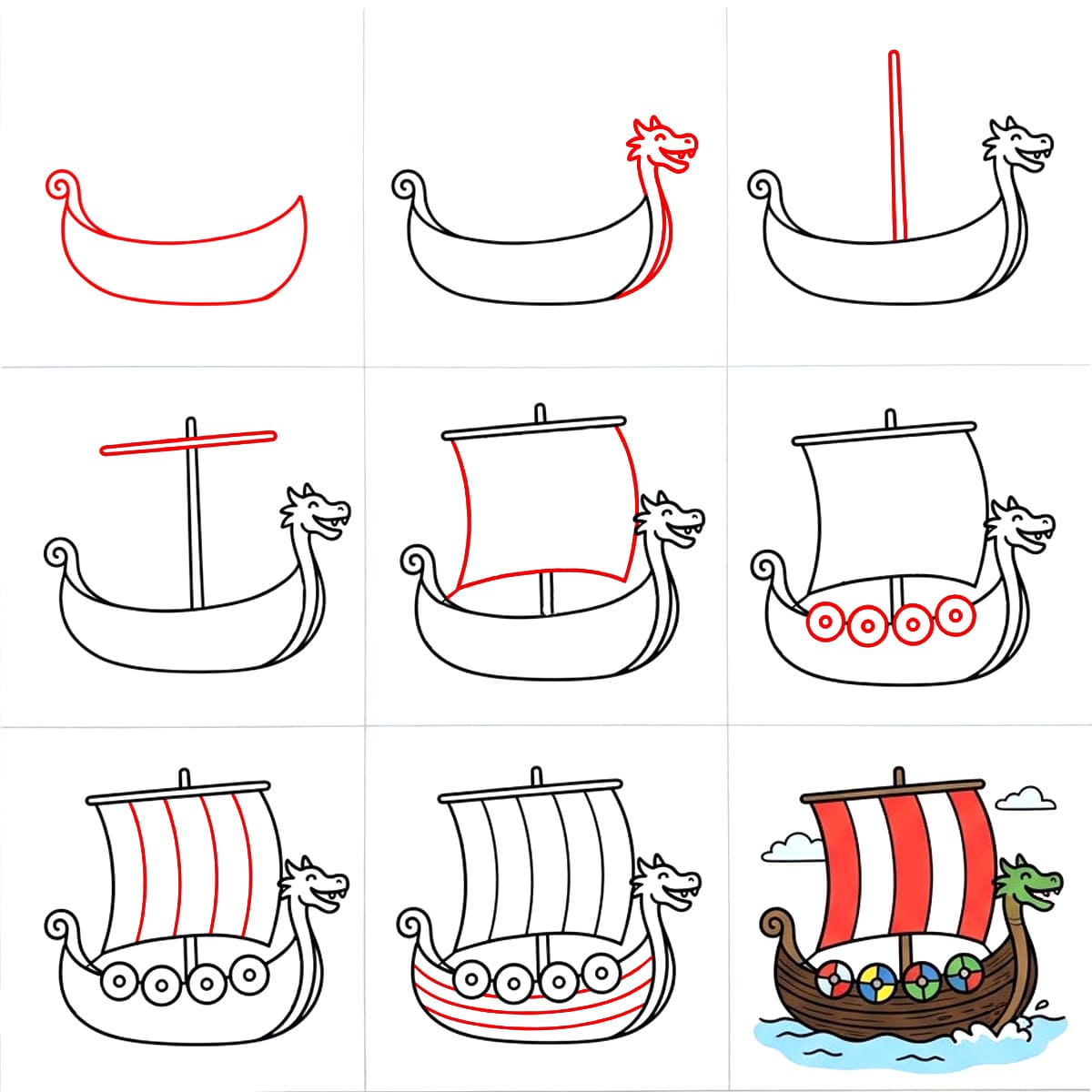 Bateau viking très facile à construire dessin