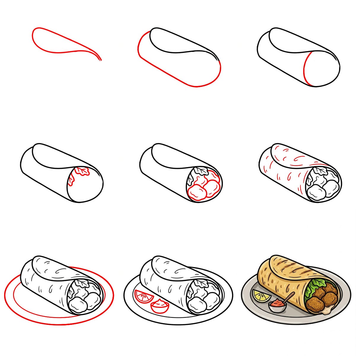 Burrito dans une assiette dessin