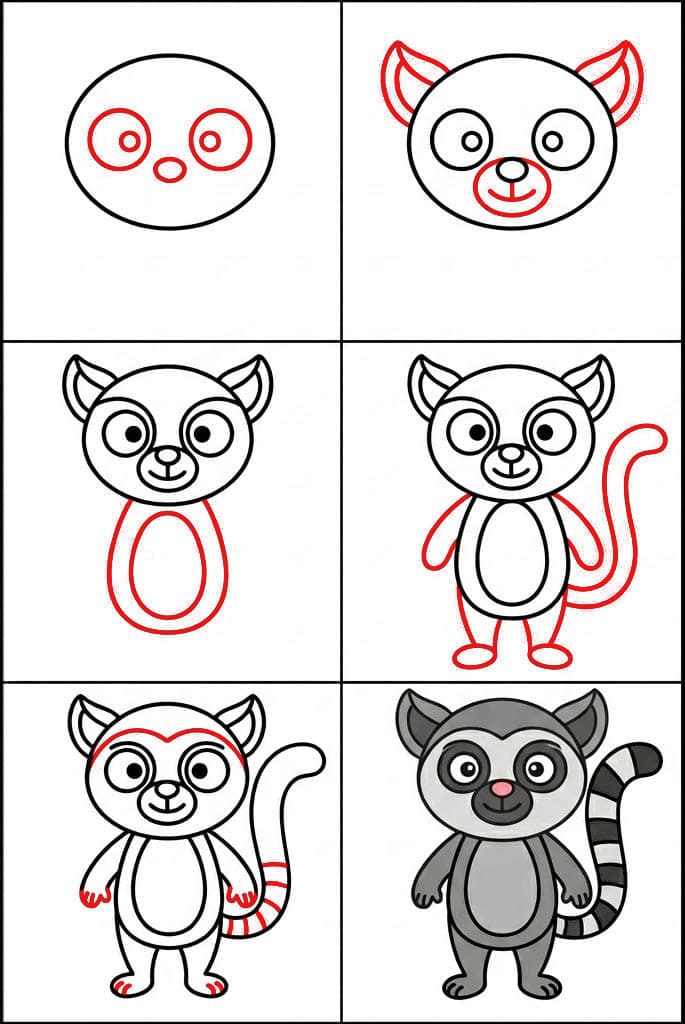 Lémurien à queue annelée mignon dessin
