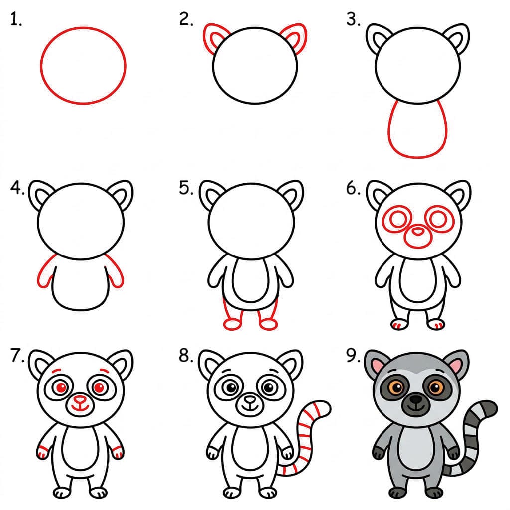 Lémurien chibi mignon dessin