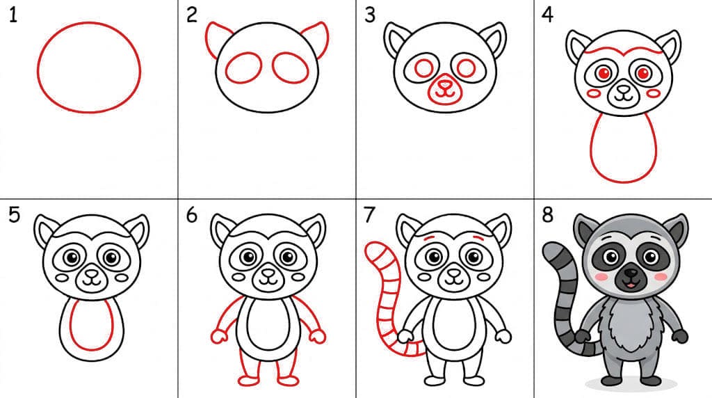 Lémurien dessin animé adorable dessin