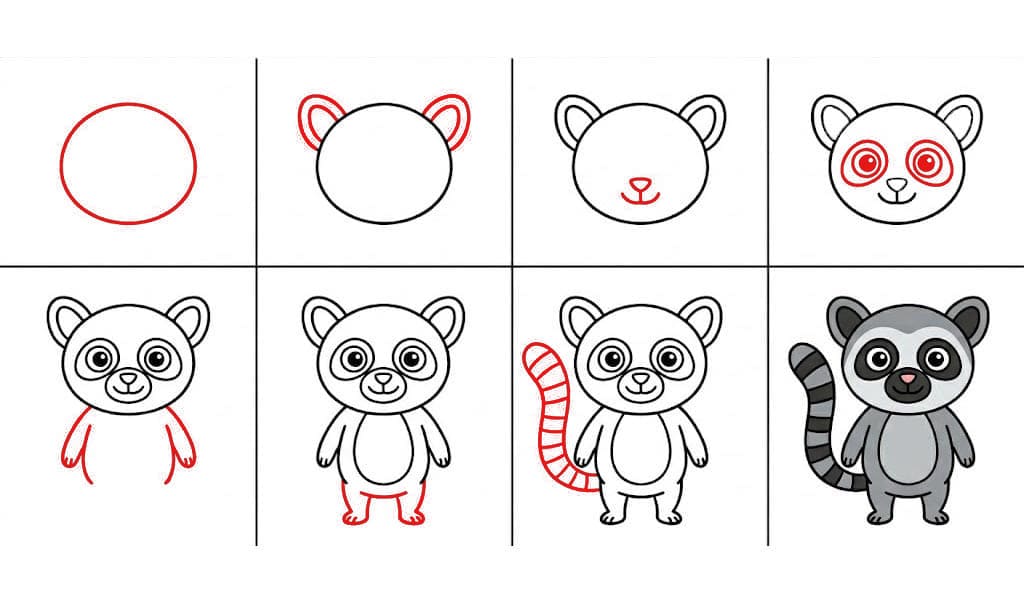 Lémurien dessin animé mignon dessin