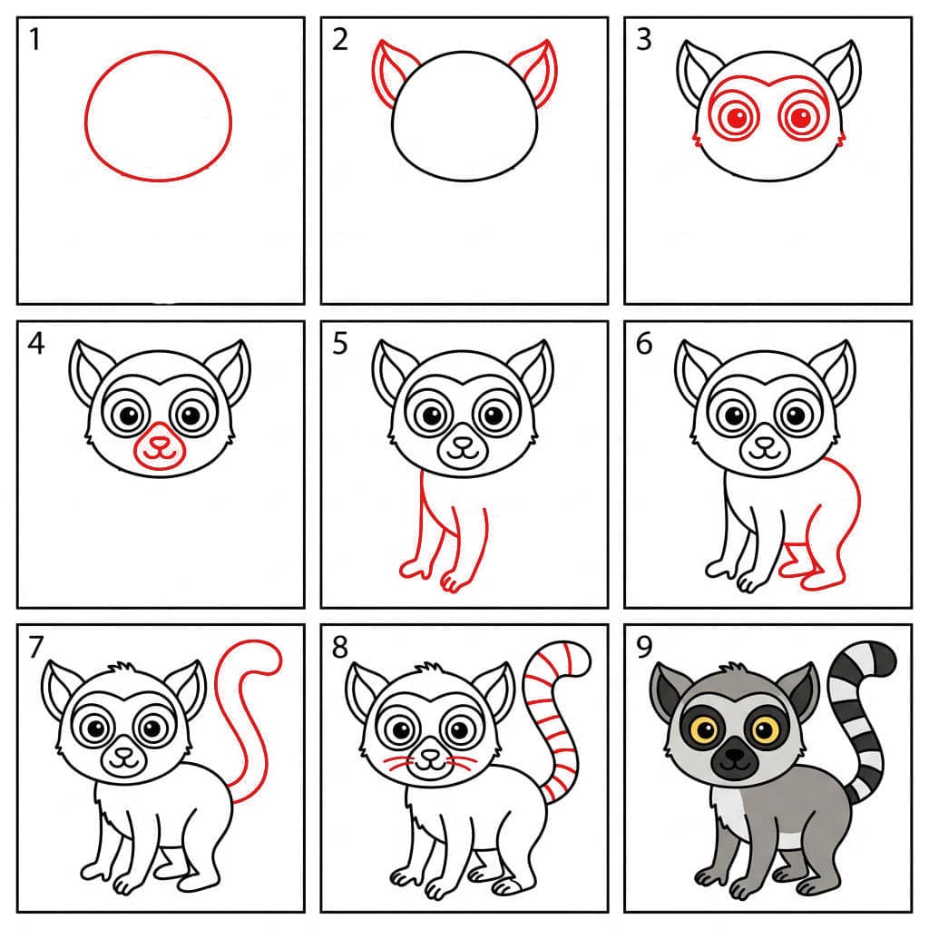 Lémurien facile à dessiner dessin
