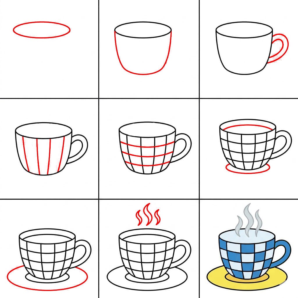 Tasse à thé à carreaux dessin