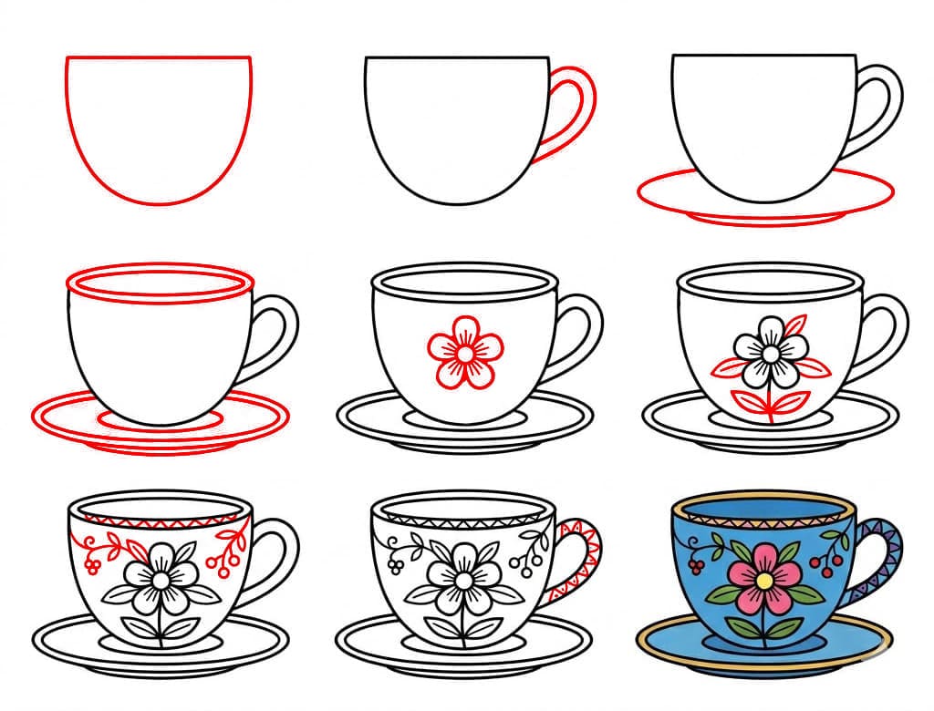 Tasse à thé à motif floral dessin
