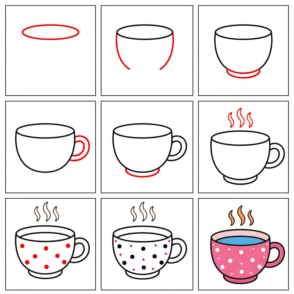 Tasse à thé à pois dessin