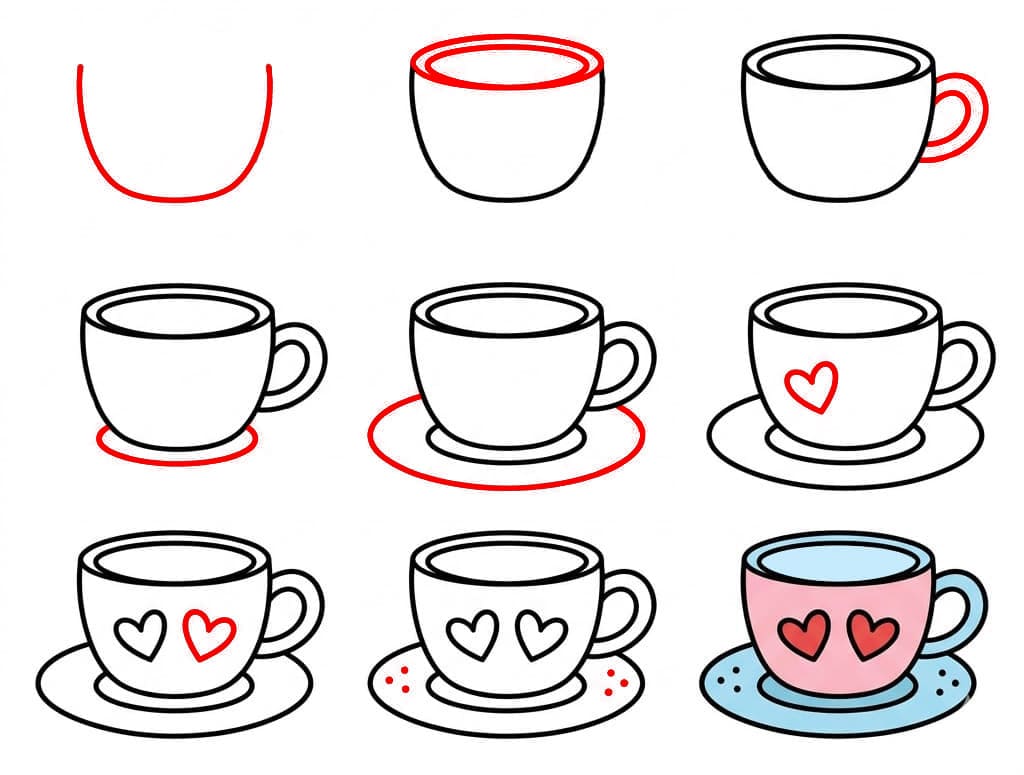 Tasse à thé en forme de cœur dessin