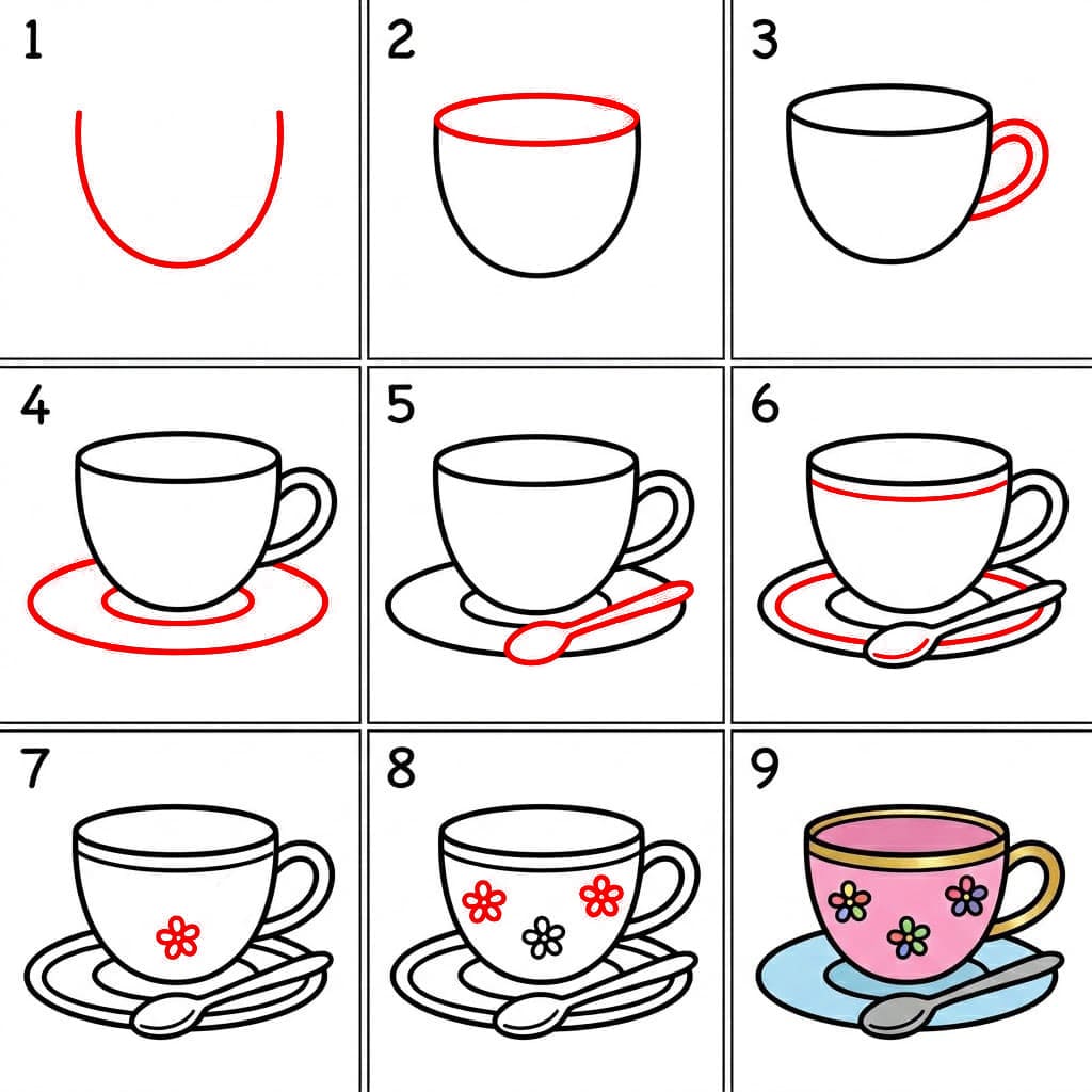 Tasse à thé et cuillère à thé dessin