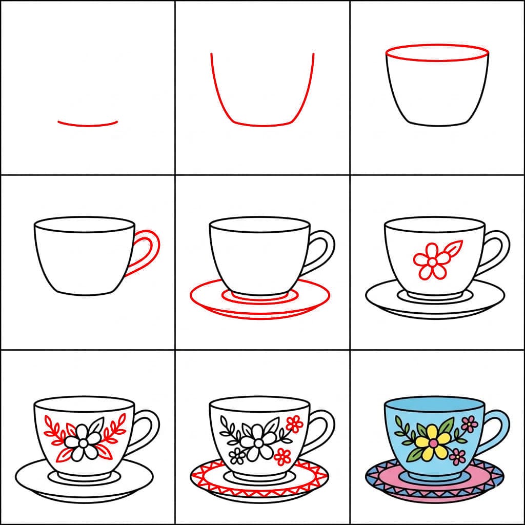 Tasse à thé fleurie dessin