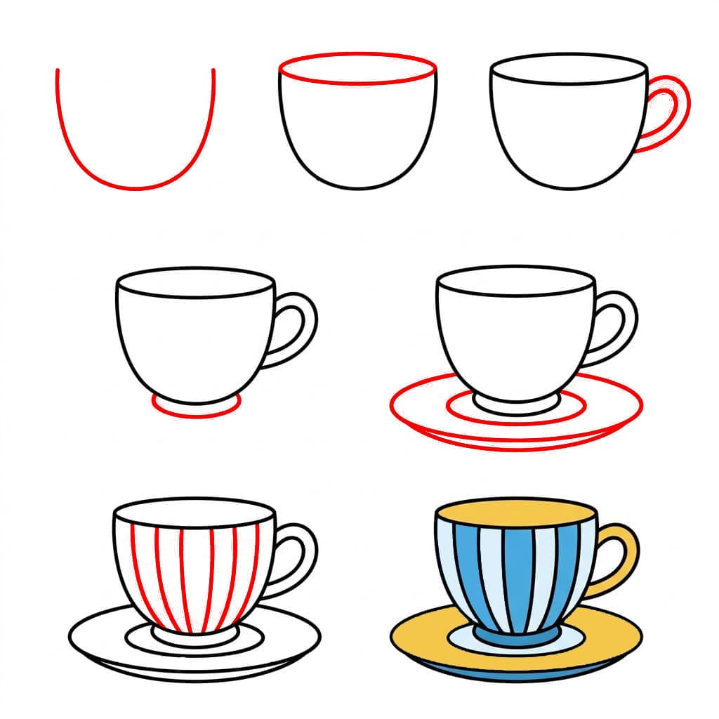 Tasse à thé rayée dessin