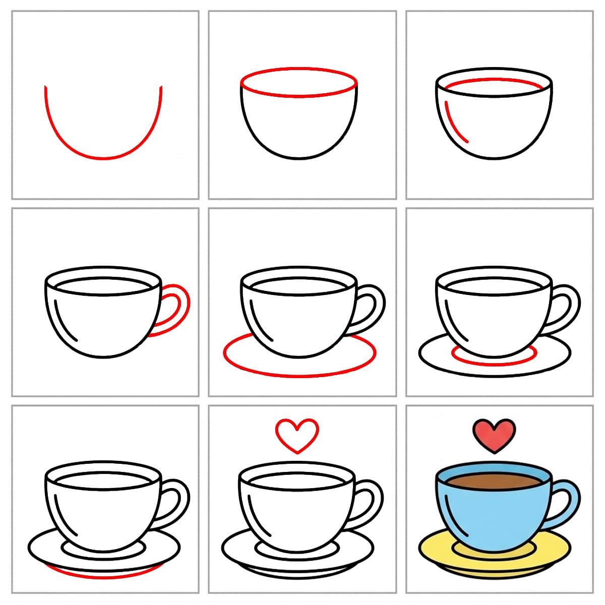 Tasse à thé romantique dessin