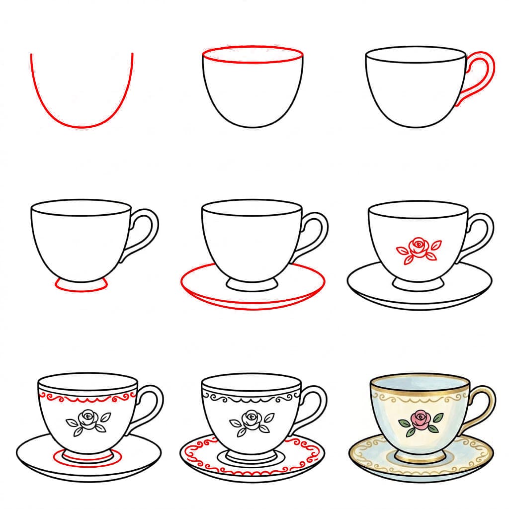 Tasse à thé vintage dessin