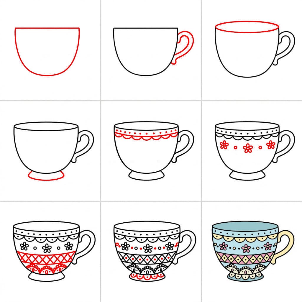 Tasse à thé vintage en dentelle dessin