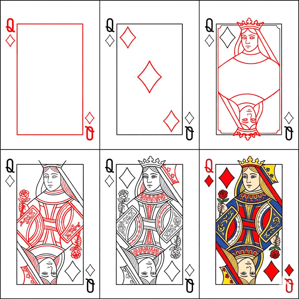 Cartes à jouer Dame de carreau dessin