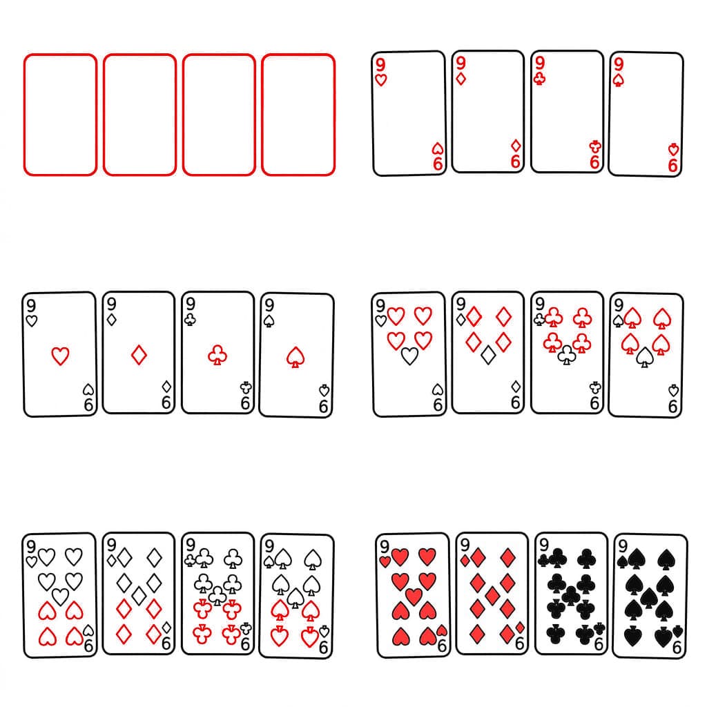 Cartes à jouer quatre Neuf dessin