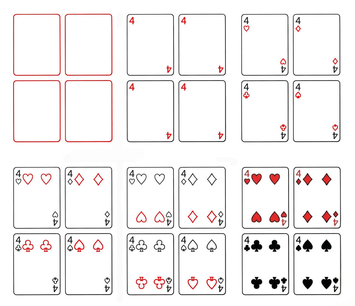 Cartes à jouer quatre Quatre dessin