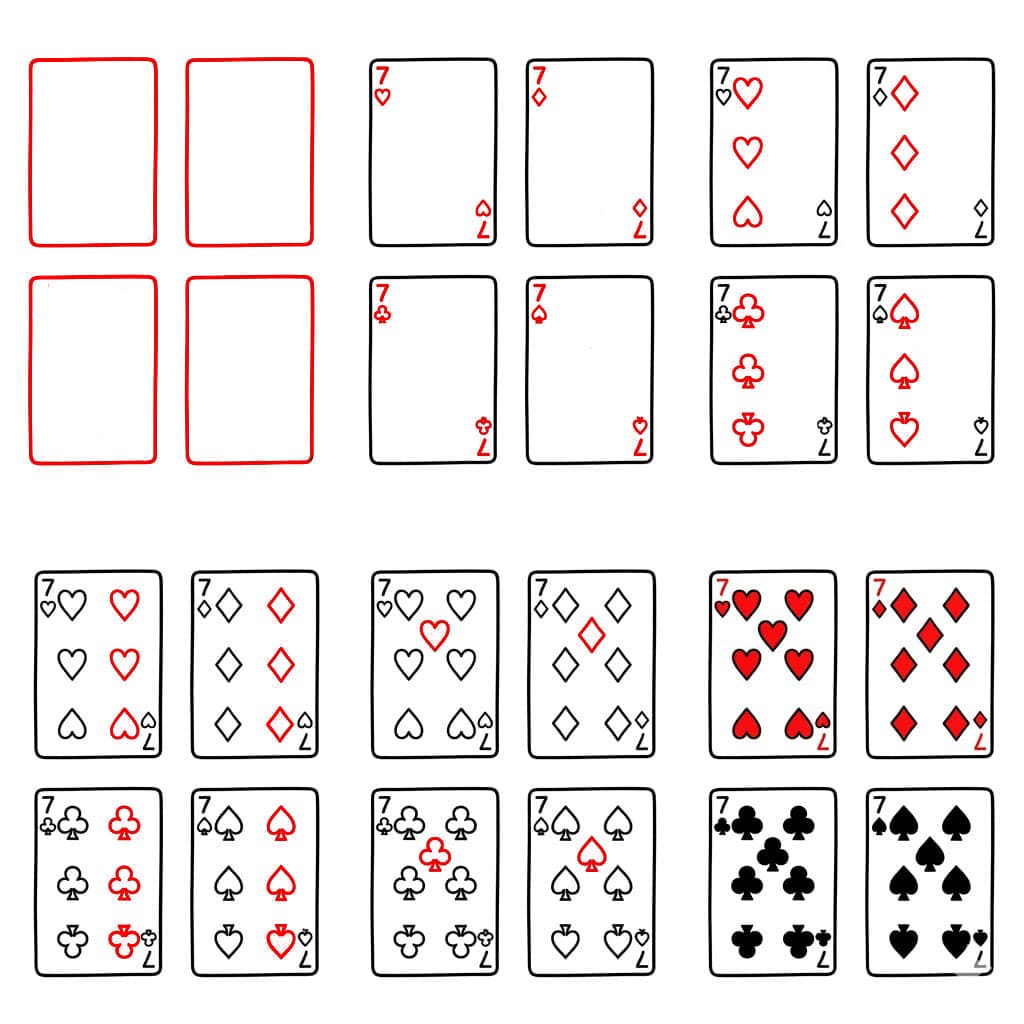 Cartes à jouer quatre Sept dessin