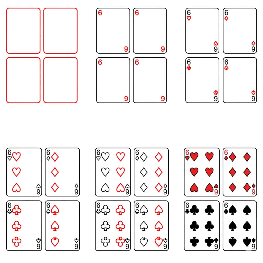 Cartes à jouer quatre Six dessin