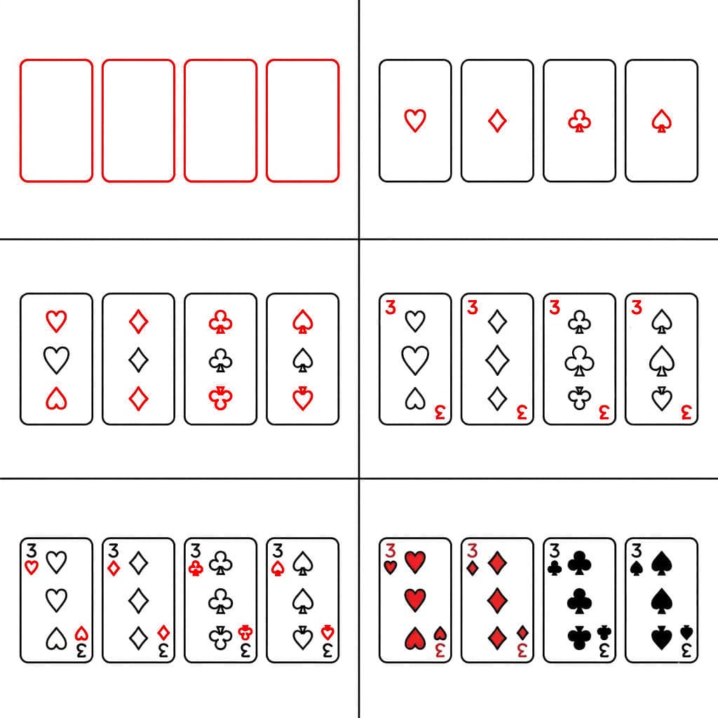 Cartes à jouer quatre Trois dessin