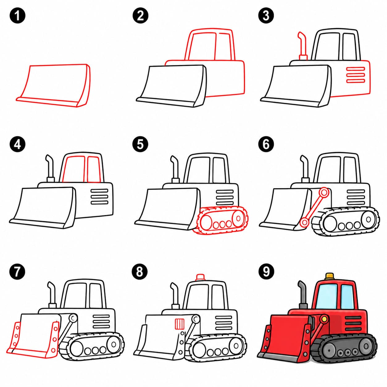 Image d'un bulldozer rouge dessin