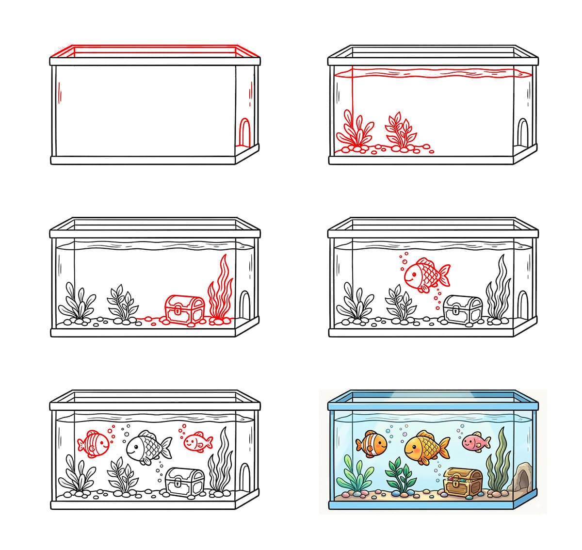 Poissons dans un aquarium dessin