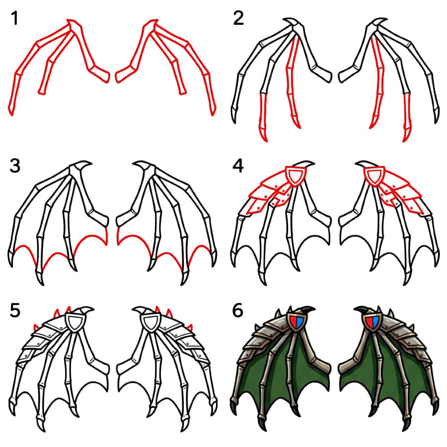 Ailes de dragon médiévales blindées dessin