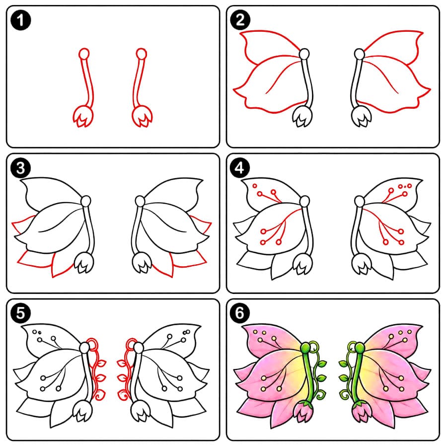 Ailes de dragon pétales de fleurs dessin