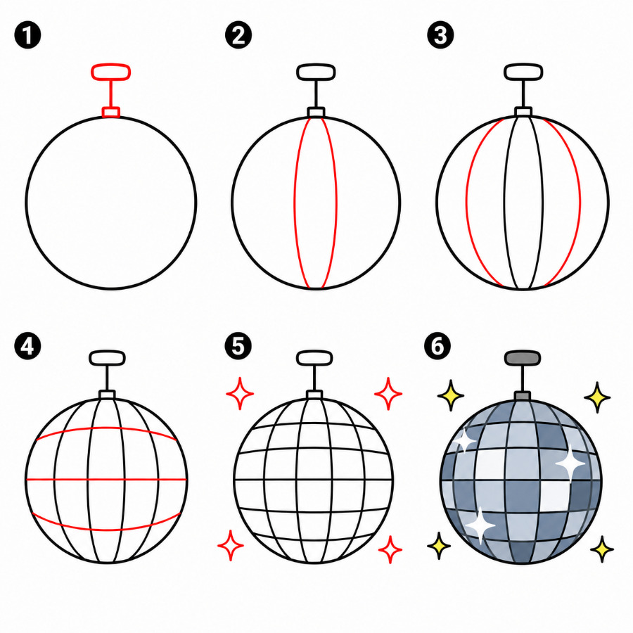 Boule à Facettes avec des Étincelles dessin