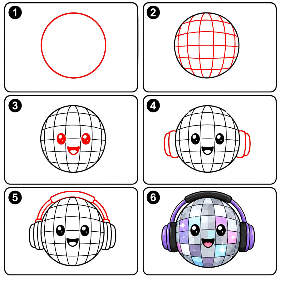 Boule à Facettes avec un Casque Audio dessin
