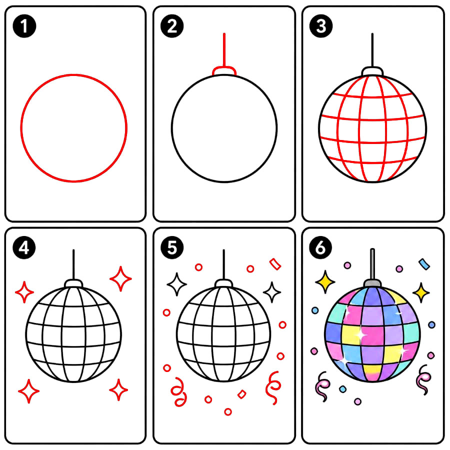 Boule à Facettes et Confettis dessin