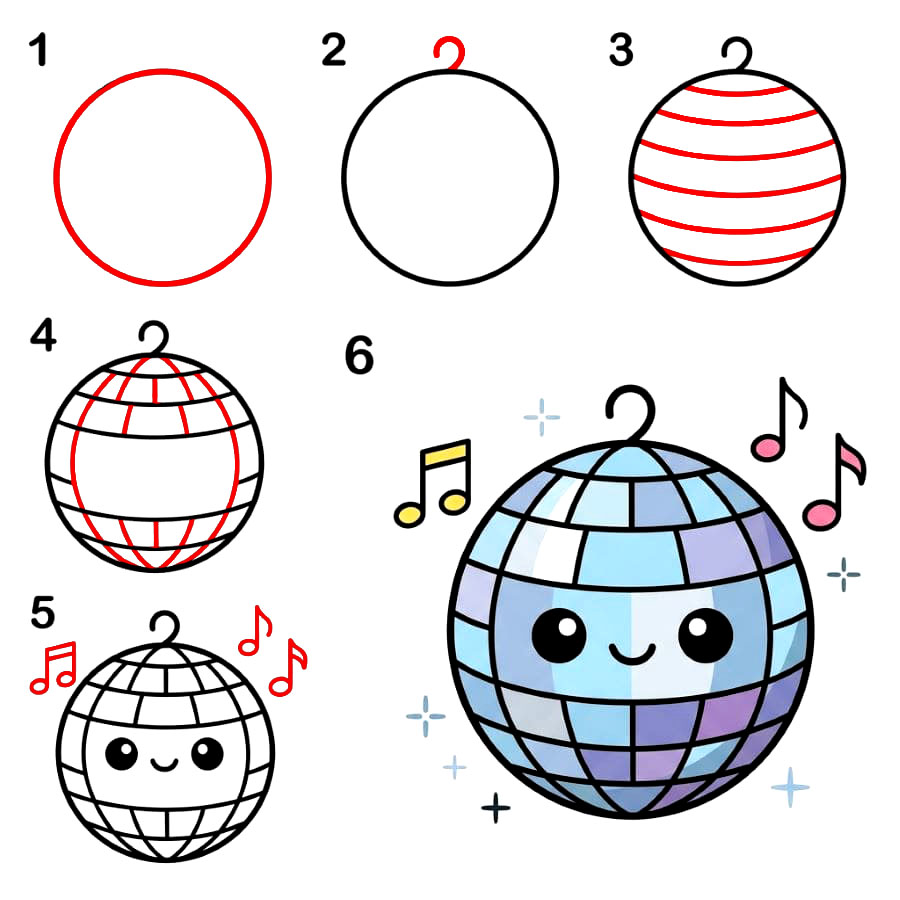 Boule à Facettes Kawaii dessin
