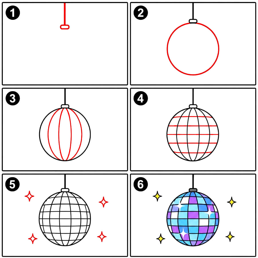 Boule à Facettes Suspendue dessin