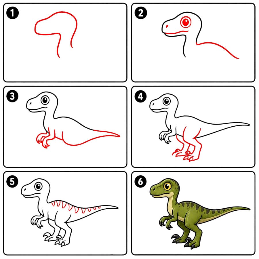 Dinosaure vélociraptor simple dessin