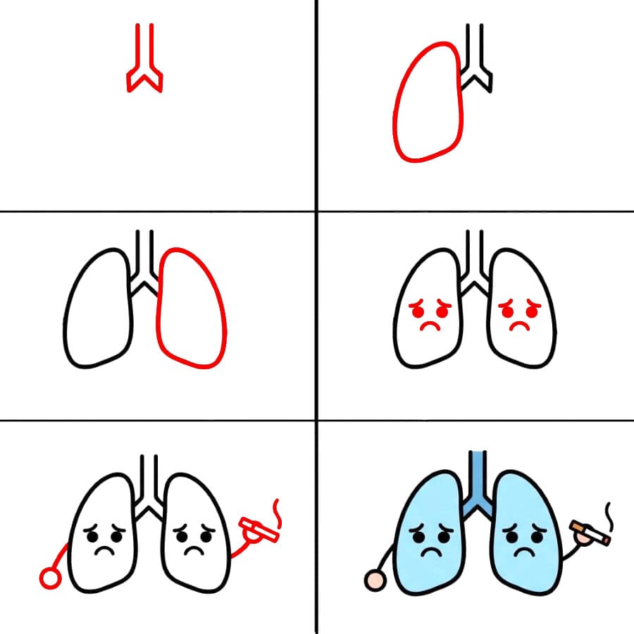 Poumons avec un visage triste dessin