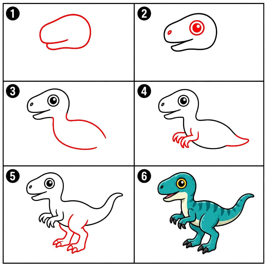 Vélociraptor bleu-vert dessin
