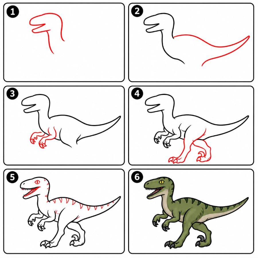 Vélociraptor en marche dessin