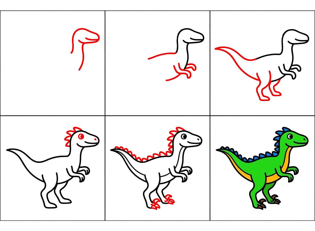 Vélociraptor facile à dessiner dessin