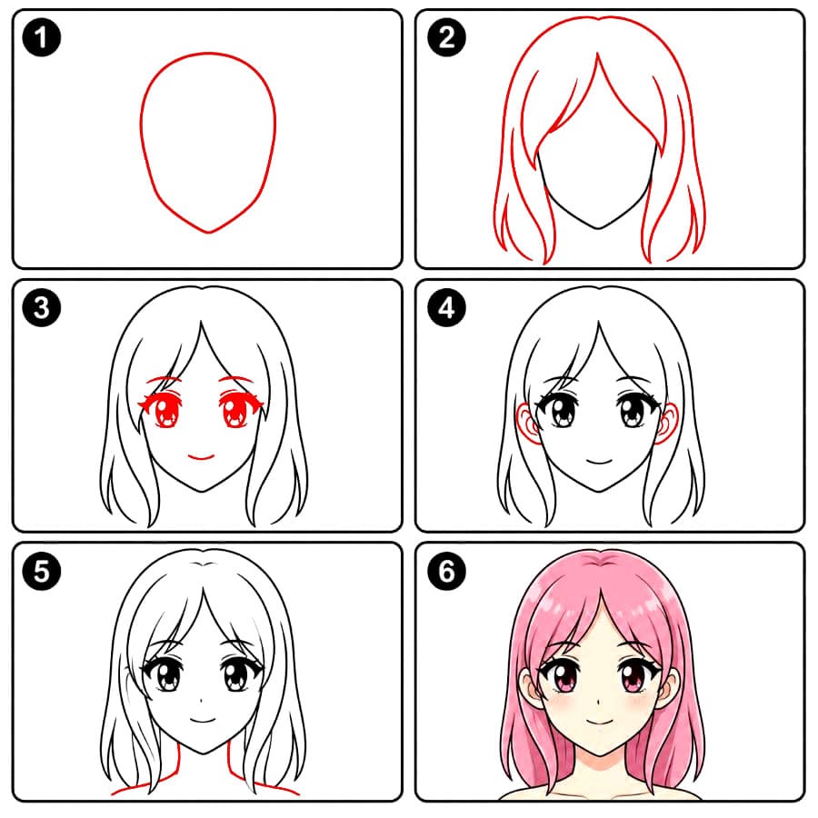Visage de femme anime dessin