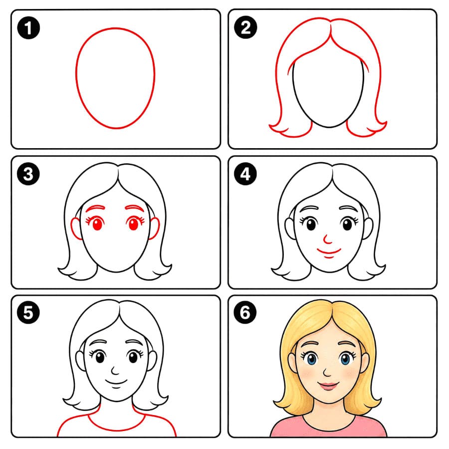Visage de femme aux cheveux blonds dessin