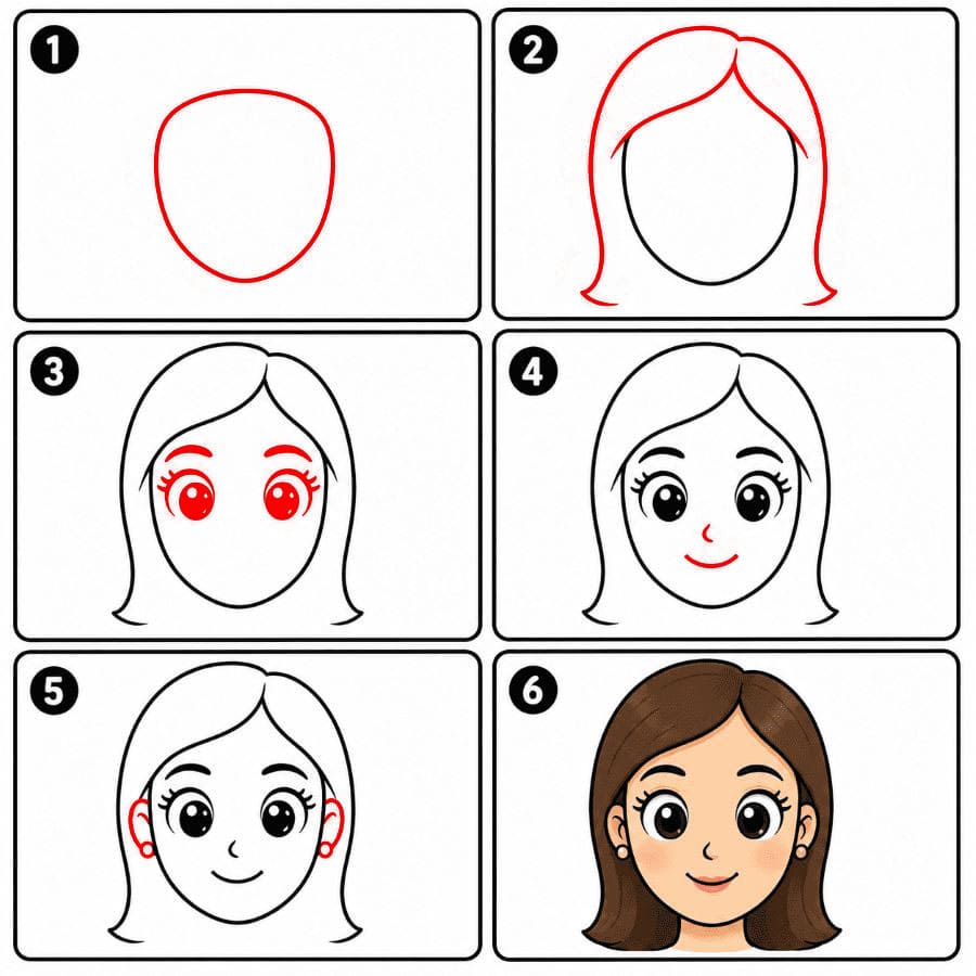 Visage de femme avec de grands yeux dessin