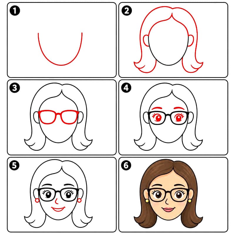 Visage de femme avec des lunettes dessin