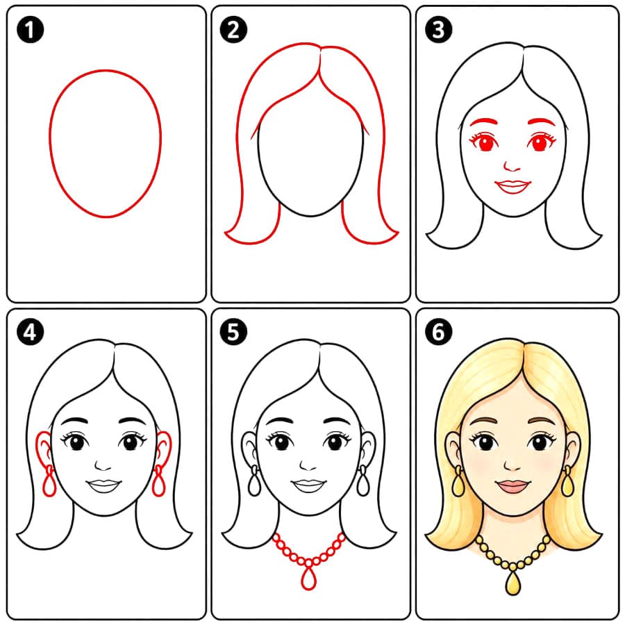 Visage de femme avec un collier dessin