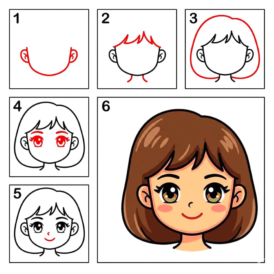 Visage de femme de style chibi dessin