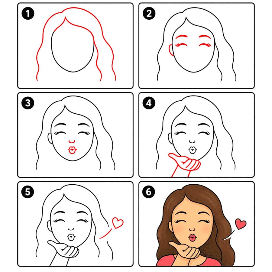 Visage de femme envoyant un baiser dessin