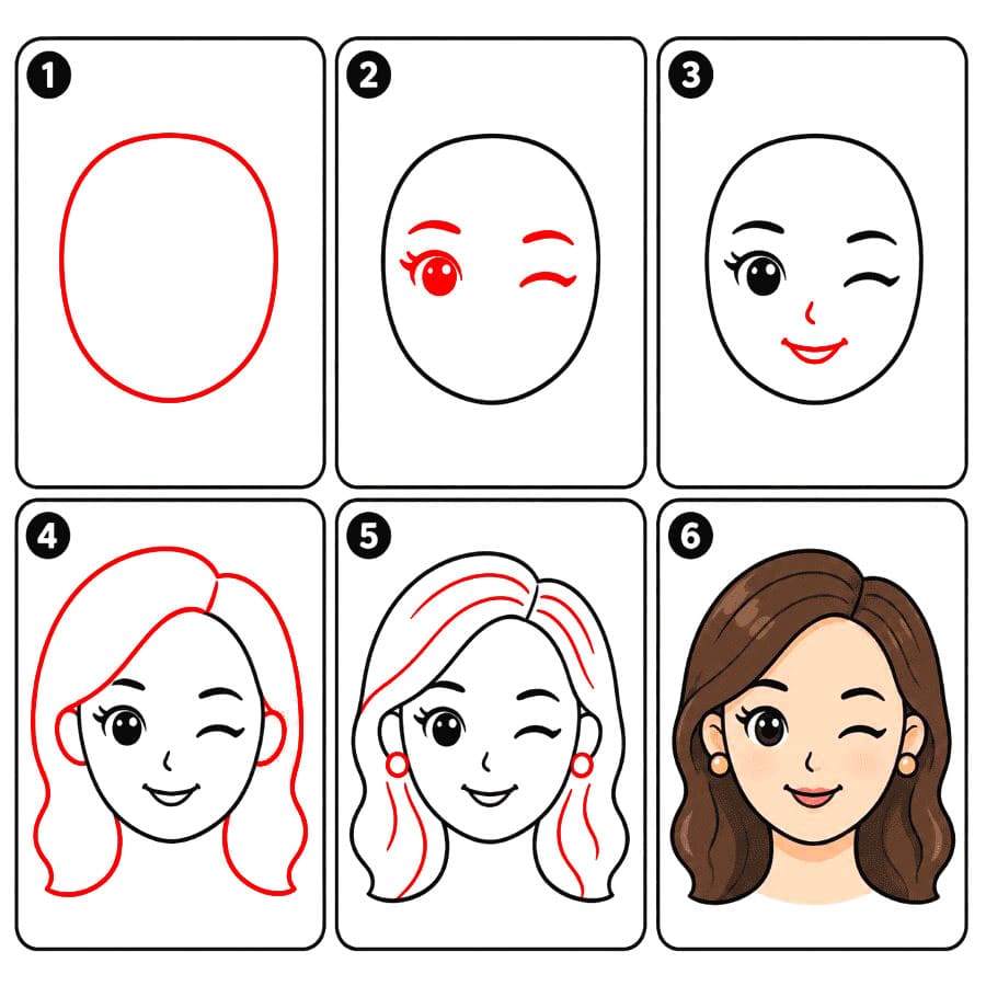 Visage de femme faisant un clin d'œil dessin
