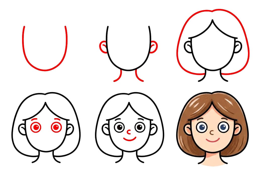 Visage de femme souriant dessin
