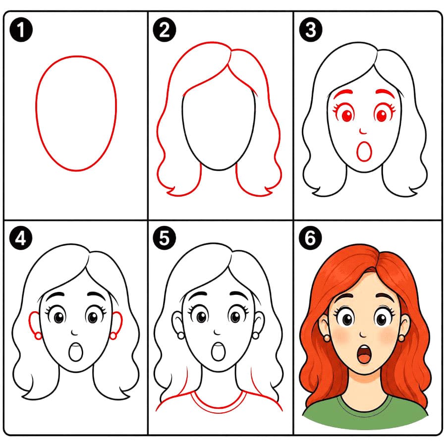 Visage de femme surpris dessin
